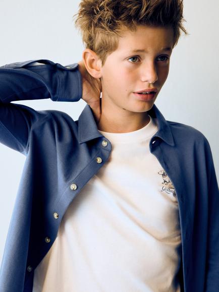 Mango Kids' Textured Shirt, Blue - view 2, Blue
