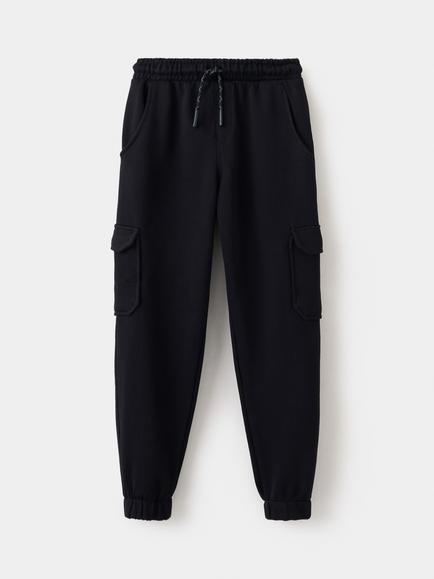 Mango Kids' Pure Cotton Drawstring Cargo Joggers, Black, Black