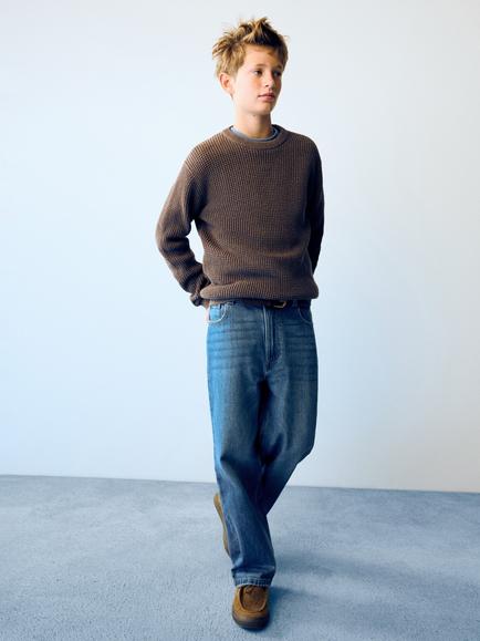 Mango Kids' Soft Drape Knit Jumper, Coffee - view 2, Coffee
