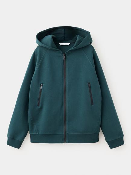 Mango KIds' Sudadera Full Zip Hoodie, Bottle Green, Bottle Green