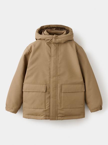 Mango Kids' Padded Hooded Parka Coat, Camel, Camel