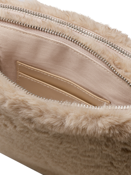 The White Company Faux Fur Double Zip Pouch Crossbody Bag, Dusty Taupe - view 2, Dusty Taupe