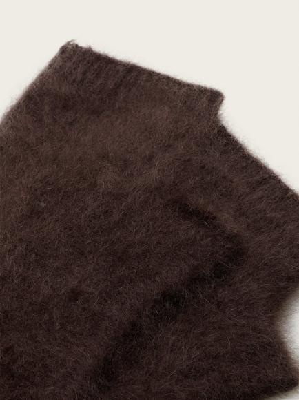 The White Company Brushed Cashmere Wrist Warmers, Dark Chocolate - view 2, Dark Chocolate