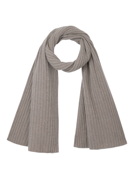 The White Company Pure Cashmere Ribbed Scarf, Rye Marl, Rye Marl