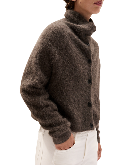 The White Company Alpaca Rich High Neck Cardigan, Milk Chocolate Marl - view 2, Milk Chocolate Marl