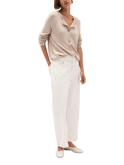 The White Company Wool Blend Seam Detail Cardigan, Dusty Taupe, Dusty Taupe