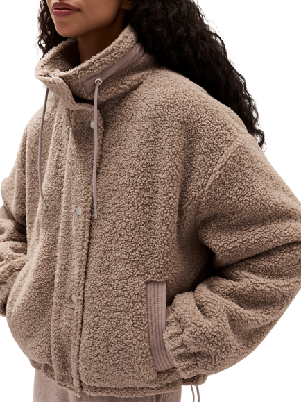 The White Company High Neck Oversized Borg Jacket, Rye Marl - view 2, Rye Marl