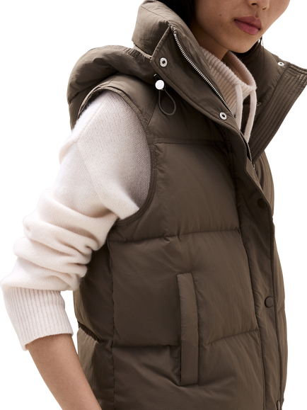 The White Company Cropped Hooded Quilted Gilet, Walnut - view 2, Walnut