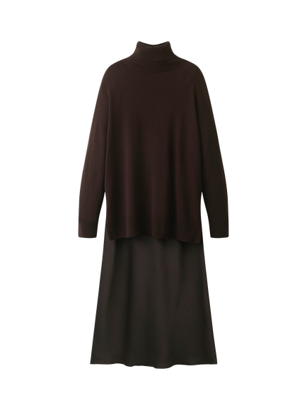 The White Company Two-in-One Funnel Neck Wool Blend Dress, Dark Chocolate, Dark Chocolate