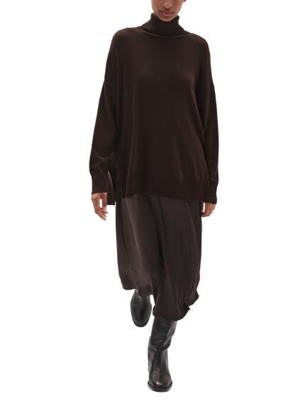 The White Company Two-in-One Funnel Neck Wool Blend Dress, Dark Chocolate - view 2, Dark Chocolate