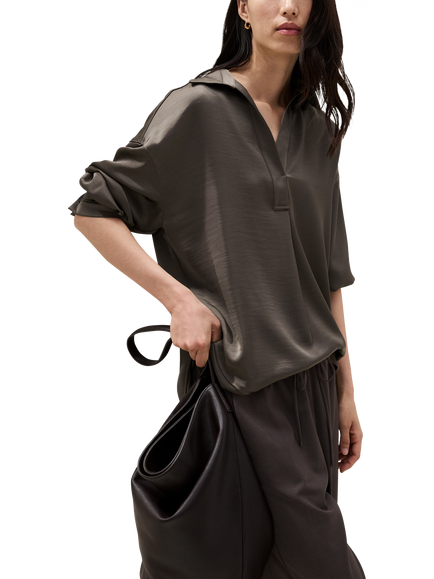 The White Company Oversized Double Layered Popover Shirt, Milk Chocolate, Milk Chocolate