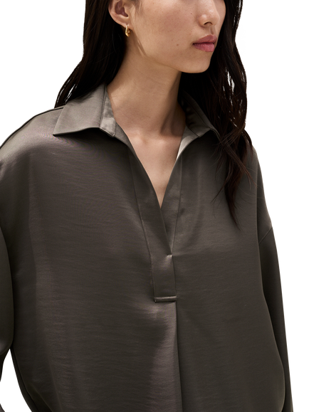 The White Company Oversized Double Layered Popover Shirt, Milk Chocolate - view 2, Milk Chocolate