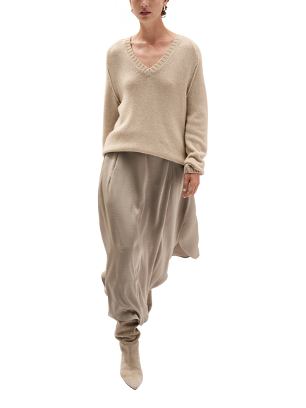 The White Company Curve Hem Midi Skirt, Rye - view 2, Rye