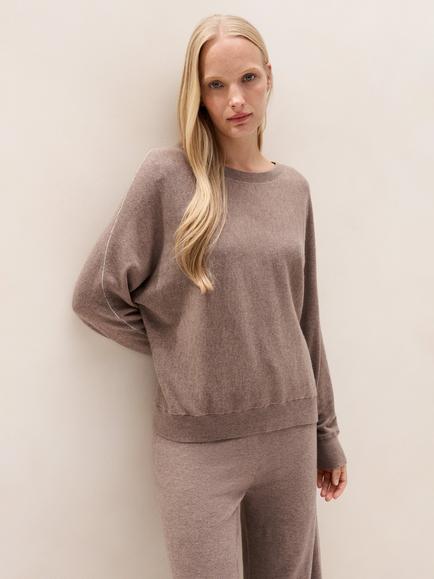 The White Company Sparkle Trim Wool Blend with Cashmere Batwing Jumper, Nougat, Nougat