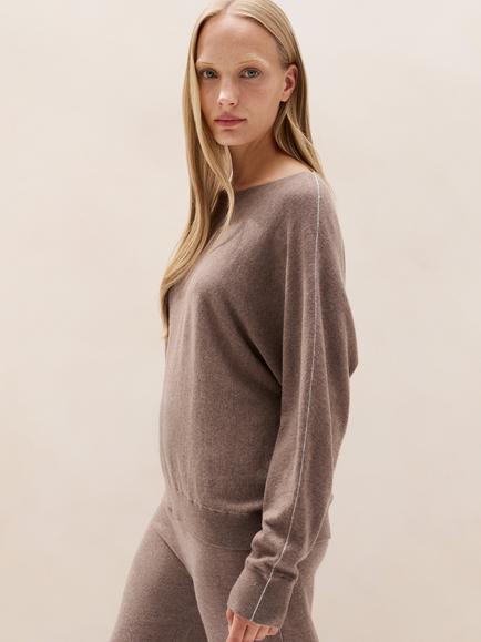 The White Company Sparkle Trim Wool Blend with Cashmere Batwing Jumper, Nougat - view 2, Nougat