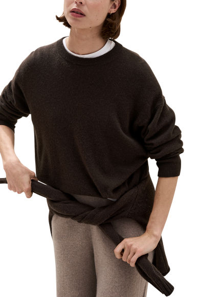 The White Company Pure Cashmere Relaxed Crew Neck Jumper,  Dark Chocolate, Dark Chocolate
