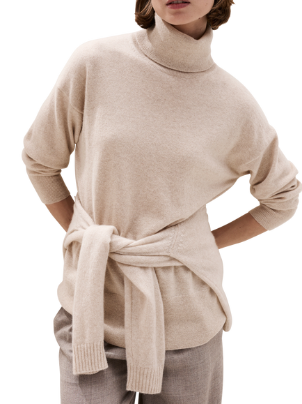 The White Company Pure Cashmere Rollneck Jumper, Natural Marl, Natural Marl