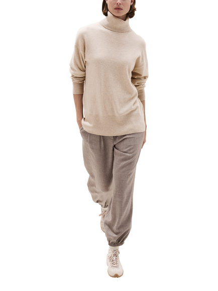 The White Company Pure Cashmere Rollneck Jumper, Natural Marl - view 2, Natural Marl