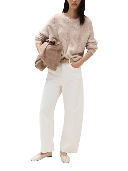 The White Company Cropped Cable Knit Jumper, Natural - view 2, Natural