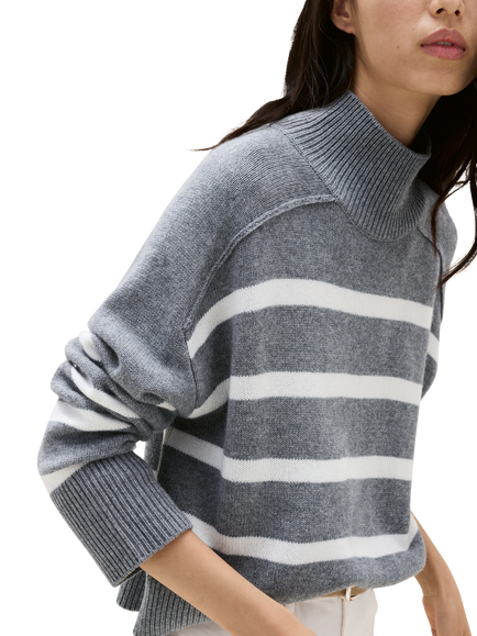 The White Company Stripe Funnel Neck Wool Blend with Cashmere Boxy Jumper - view 2, Grey