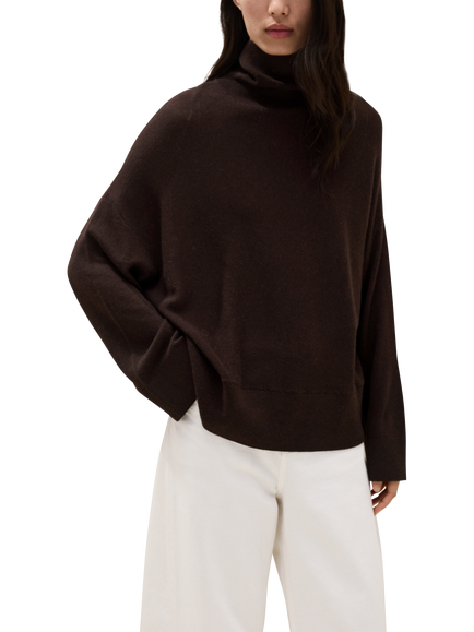 The White Company Wool Blend with Cashmere Funnel Neck Jumper, Dark Chocolate, Dark Chocolate