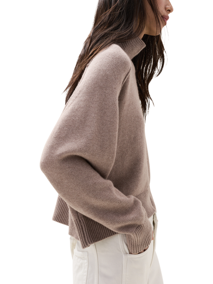 The White Company Wool Blend with Cashmere Funnel Neck Jumper, Rye Marl - view 2, Rye Marl