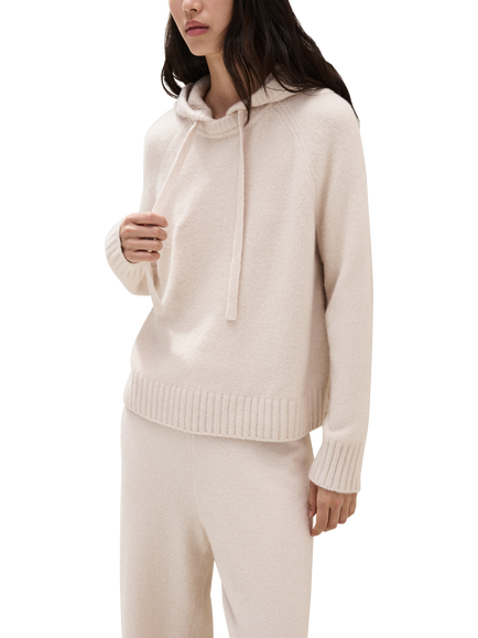 The White Company Cosy Longline Seam Detail Hoodie, Buttermilk, Buttermilk