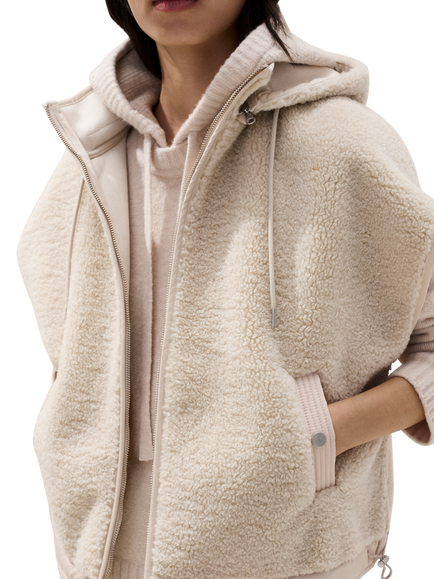 The White Company Cosy Longline Seam Detail Hoodie, Buttermilk - view 2, Buttermilk