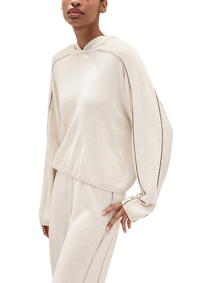 The White Company Side Stripe Wool Blend with Cashmere Hoodie, Cloud, Cloud