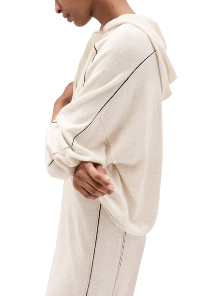 The White Company Side Stripe Wool Blend with Cashmere Hoodie, Cloud - view 2, Cloud