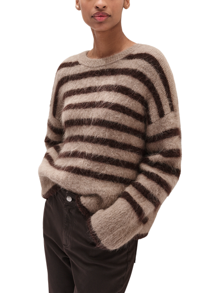 The White Company Wool Blend Crew Neck Stripe Jumper, Rye, Rye