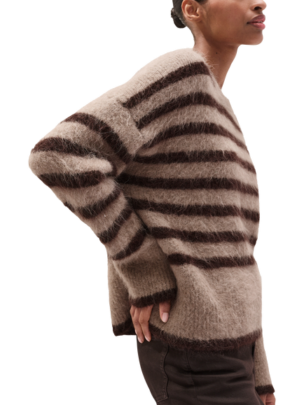 The White Company Wool Blend Crew Neck Stripe Jumper, Rye - view 2, Rye