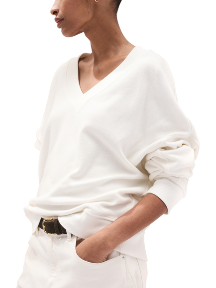 The White Company Wool Blend V-Neck Jumper, Porcelain, Porcelain
