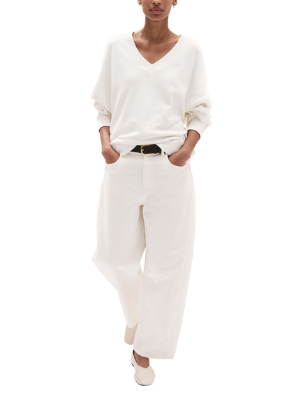 The White Company Wool Blend V-Neck Jumper, Porcelain - view 2, Porcelain