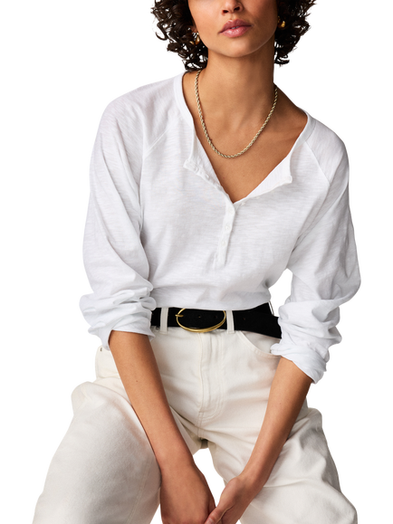 The White Company Henley Slub Cotton Relaxed Top, White, White
