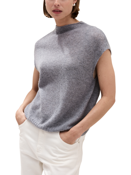 The White Company Pure Cashmere High Neck Sleeveless Jumper, Grey, Grey