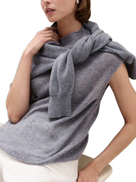 The White Company Pure Cashmere High Neck Sleeveless Jumper, Grey - view 2, Grey