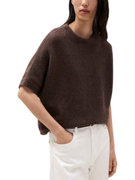 The White Company Knitted Boxy T-Shirt, Milk Chocolate Marl, Milk Chocolate Marl
