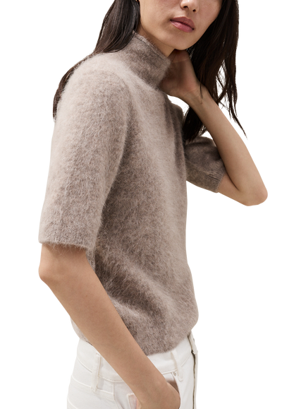 The White Company Alpaca Wool Blend T-Shirt, Rye Marl - view 2, Rye Marl