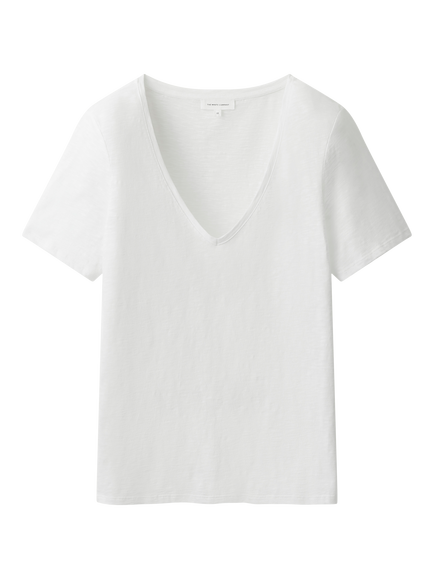 The White Company Cotton Short Sleeve  V-Neck T-Shirt, White, White