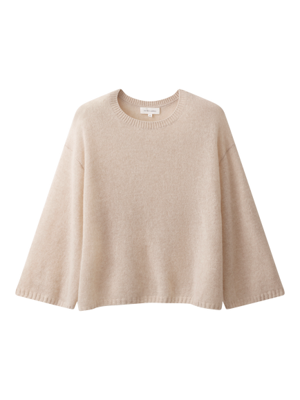 The White Company Pure Cashmere Wide Sleeve Knitted T-Shirt, Natural Marl, Natural Marl
