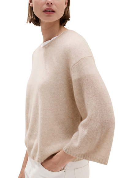 The White Company Pure Cashmere Wide Sleeve Knitted T-Shirt, Natural Marl - view 2, Natural Marl