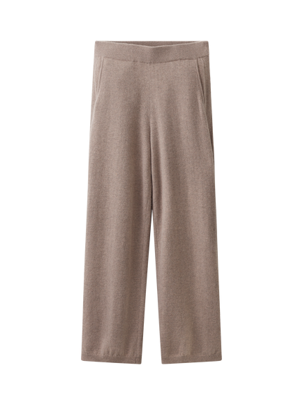 The White Company Pure Cashmere Ribbed Wide Leg Joggers, Rye Marl, Rye Marl