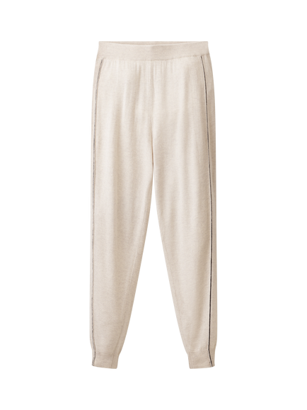 The White Company Stripe Wool Blend with Cashmere Cuffed Trousers, Cloud, Cloud
