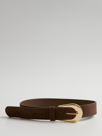 Mango Oval Buckle Leather Belt, Chocolate, Chocolate