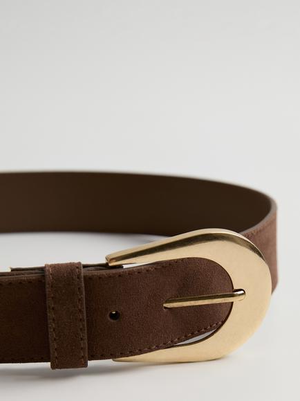 Mango Oval Buckle Leather Belt, Chocolate - view 2, Chocolate