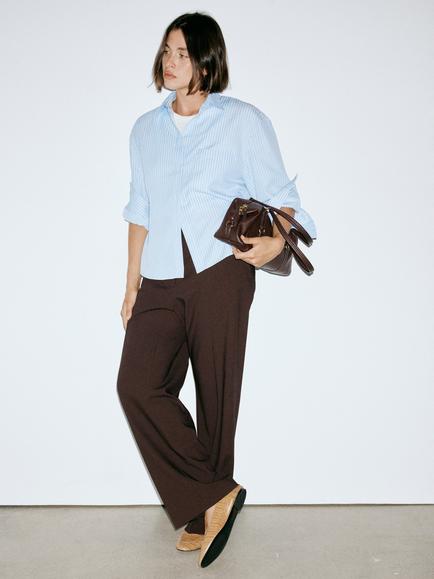 Mango Mid Rise Drape Tailored Trousers, Chocolate, Chocolate