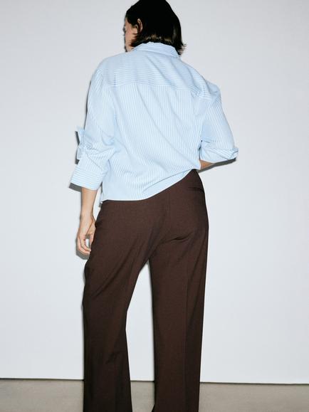 Mango Mid Rise Drape Tailored Trousers, Chocolate - view 2, Chocolate