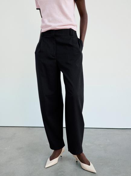 Mango High Waist Tailored Wide Leg Trousers, Navy, Navy