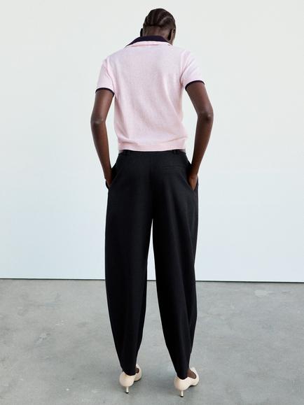 Mango High Waist Tailored Wide Leg Trousers, Navy - view 2, Navy